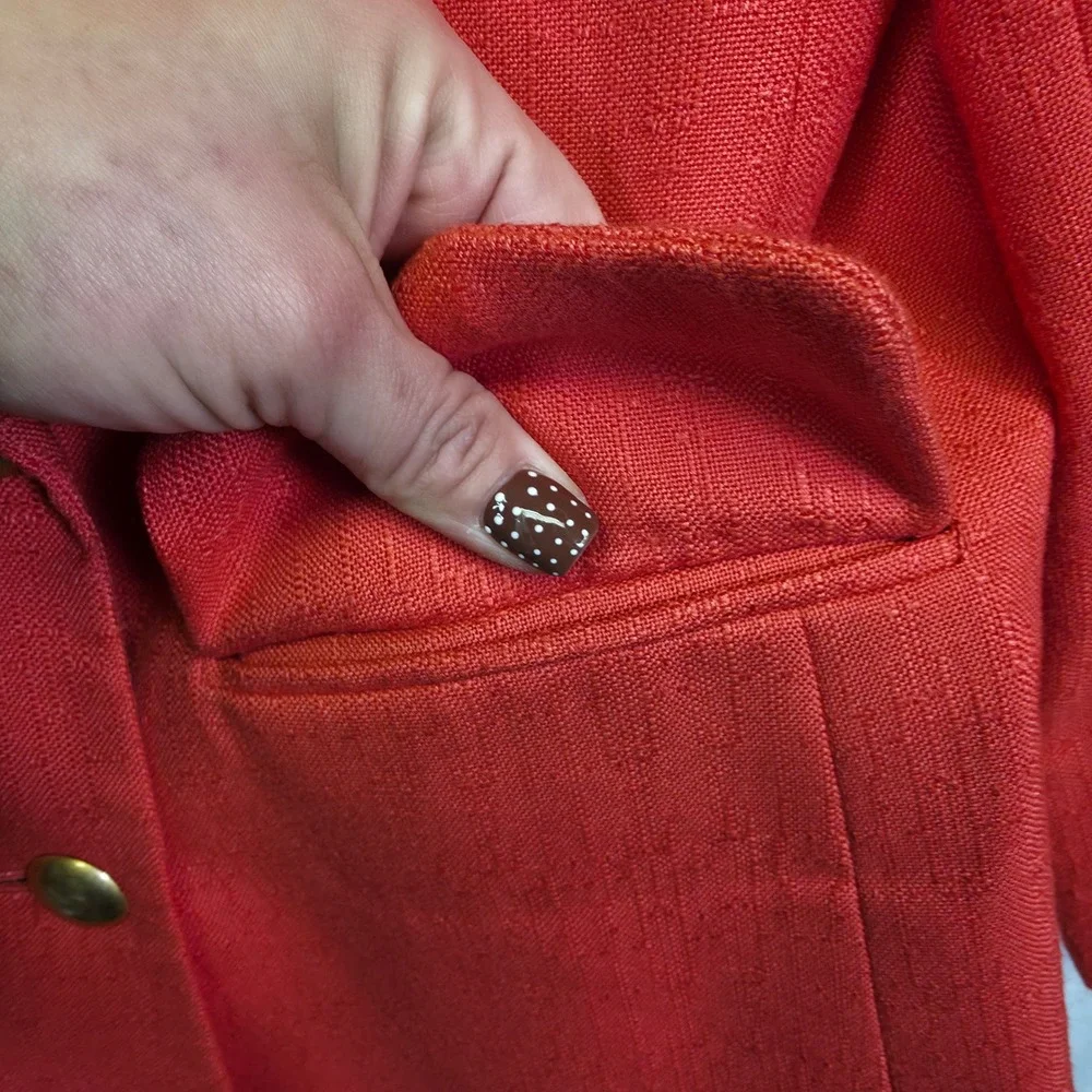 Atrium Skirt Suit Set‎ Women 8P Red Double Breasted Blazer Tweed Classic Office